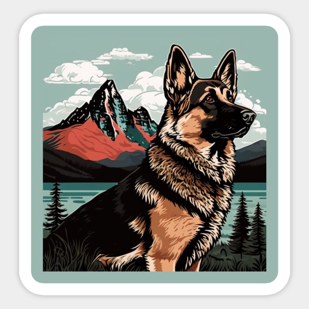 German Shepherd in Mountainscape Sticker by Star Scrunch